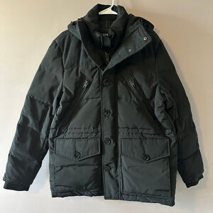 Men's Express Black Charcoal Grey Down Puffer Jacket with Hood Size L